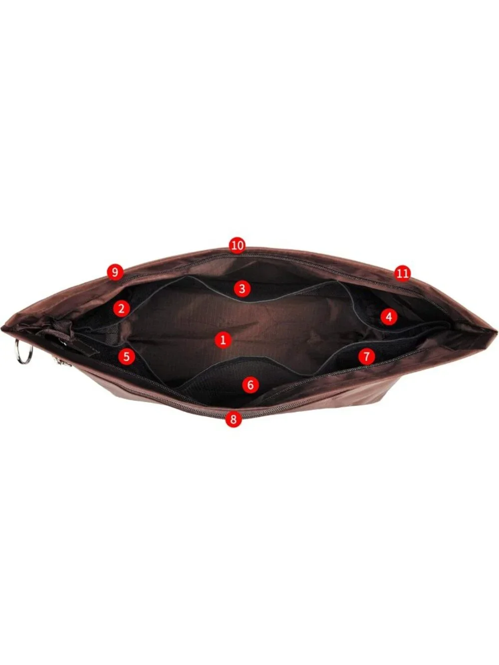 Versatile Tote Handbag Organizer Insert with Zipper Closure, 11 Pockets
